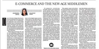 Ecommerce new age middlemen article New Indian Express on Oct 21, 2020