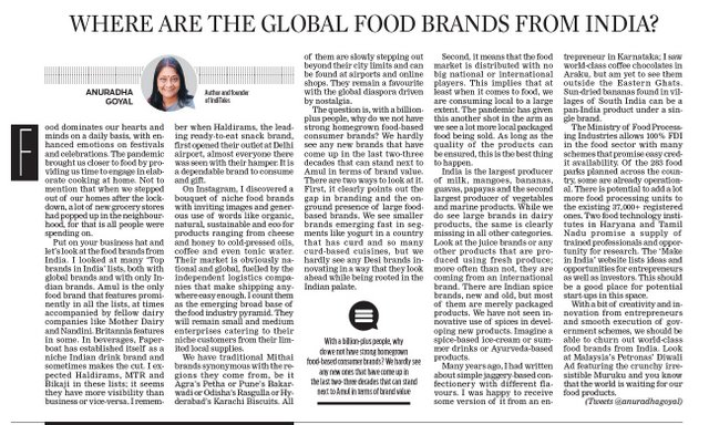 Where are the Global Food Brands from India, New Indian Express Nov 18, 2020