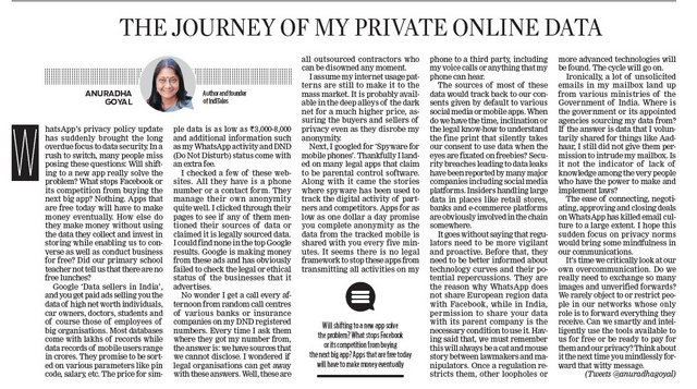 The Journey Of My Private Online Data published in New Indian Express Newspaper