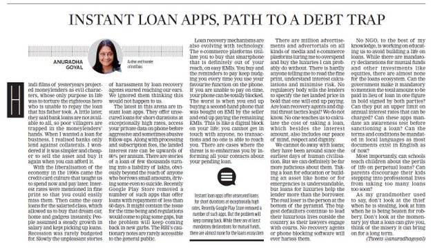 Instant Loan Apps, Path to a Debt Trap published in New Indian Express