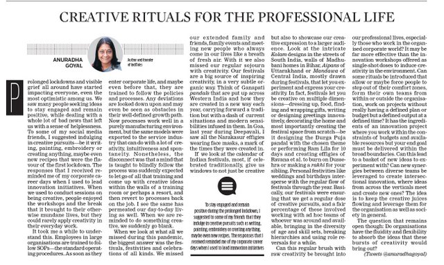 Creative rituals for professional life new indian express