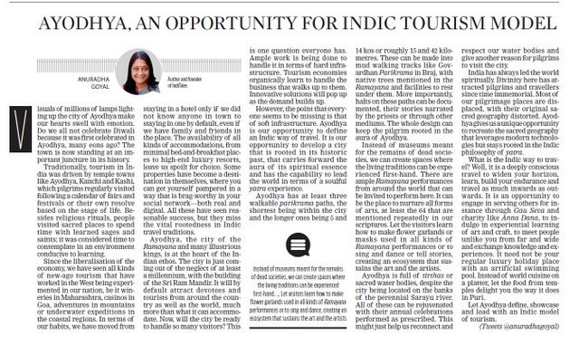 Ayodhya an Opportunity for Indic Model of Tourism in New Indian Express